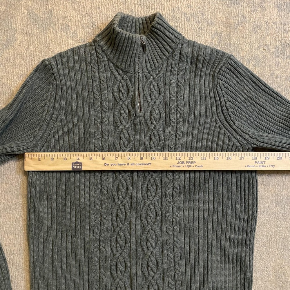 Lands End Sweater Youth Medium 10-12 Green Cotton Cable Knit Quarter Zip Mock - Picture 5 of 11